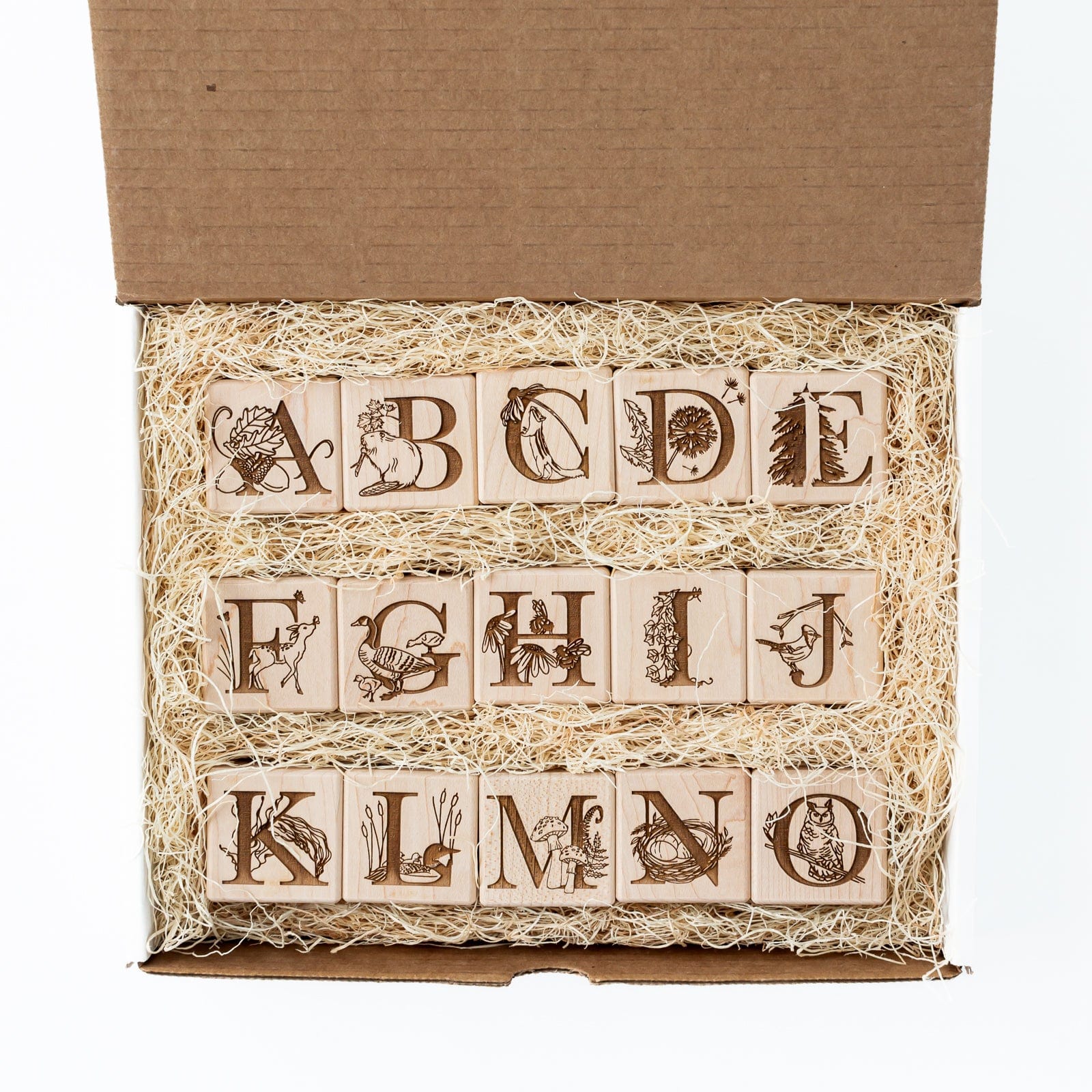 Nature Collection Alphabet Blocks (Set of 15) - Handmade in Canada