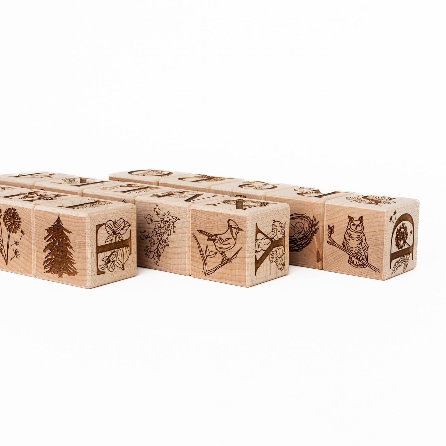 Maker Mind Toys Building & Stacking Nature Collection Alphabet Blocks (Set of 15) - Handmade in Canada