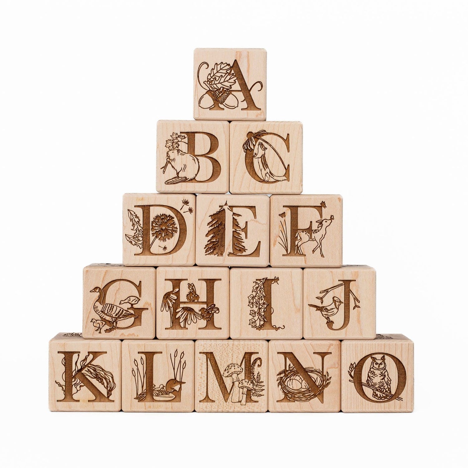 Maker Mind Toys Building & Stacking Nature Collection Alphabet Blocks (Set of 15) - Handmade in Canada