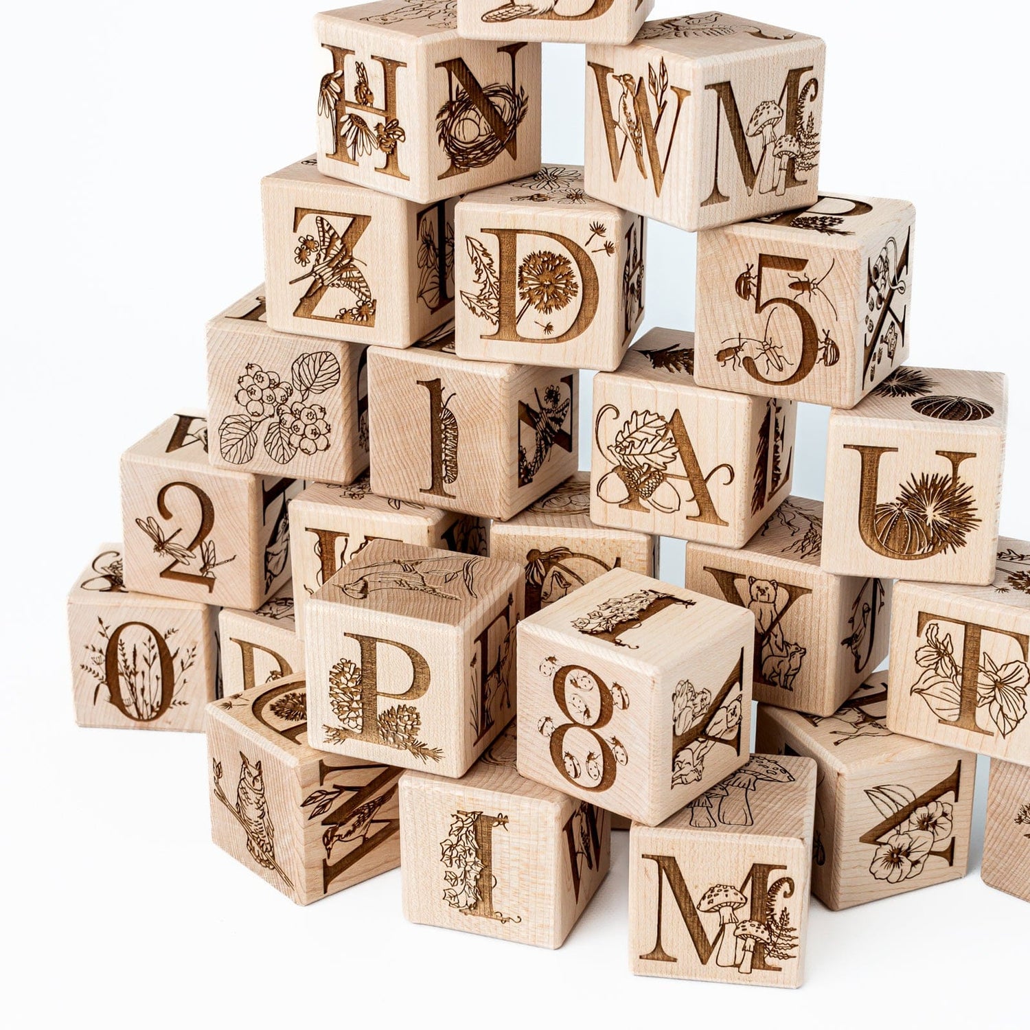 Maker Mind Toys Building & Stacking Nature Collection Alphabet Blocks (Set of 26) - Handmade in Canada