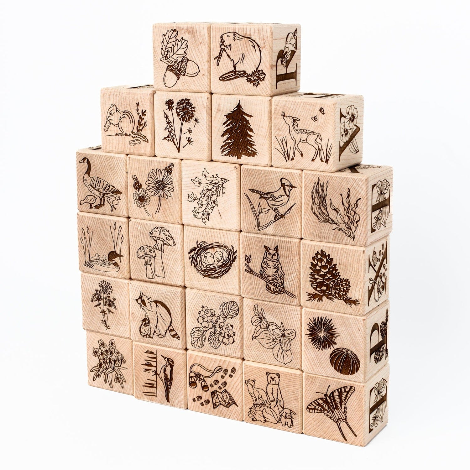 Maker Mind Toys Building & Stacking Nature Collection Alphabet Blocks (Set of 26) - Handmade in Canada