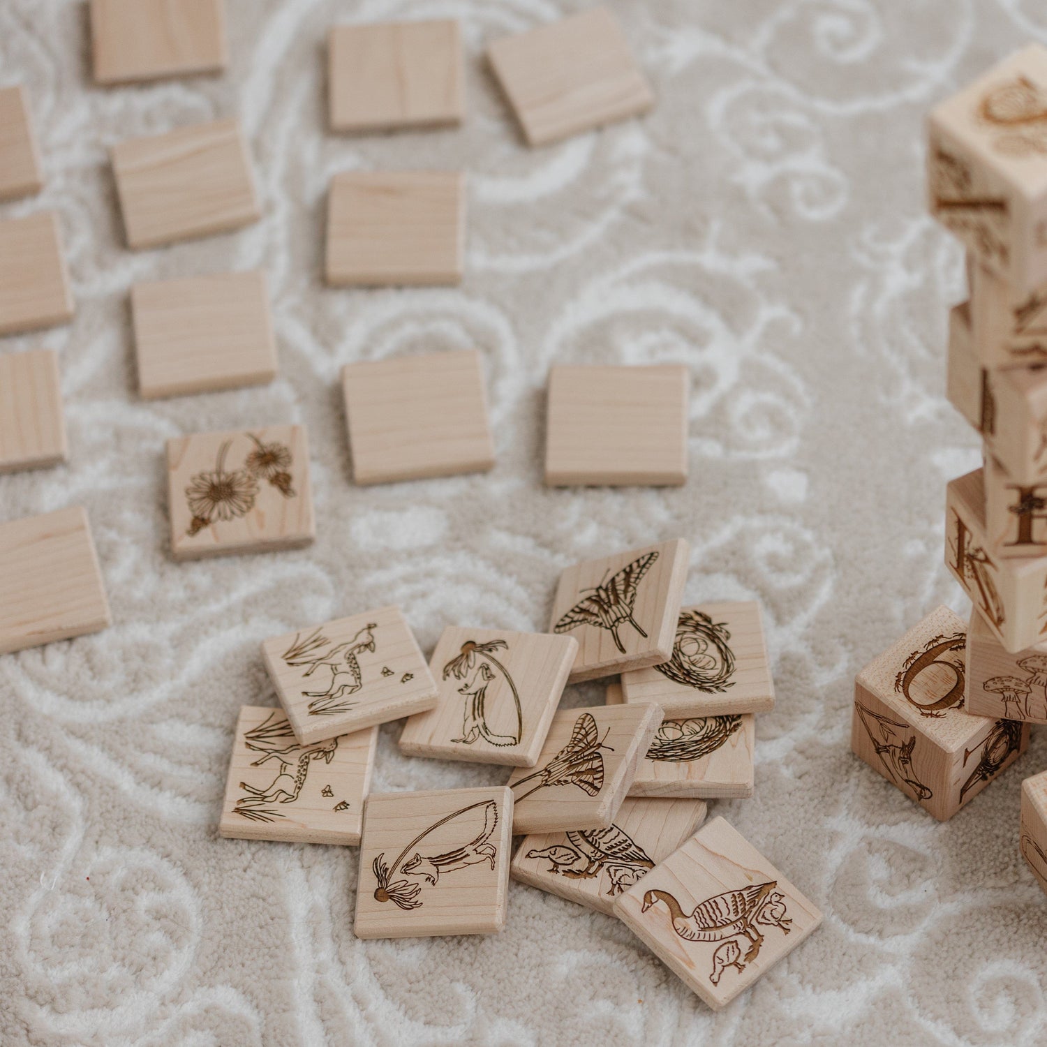 Maker Mind Toys Building & Stacking Wooden Nature-Themed Matching Memory Game (24 Tiles) - Handmade in Canada