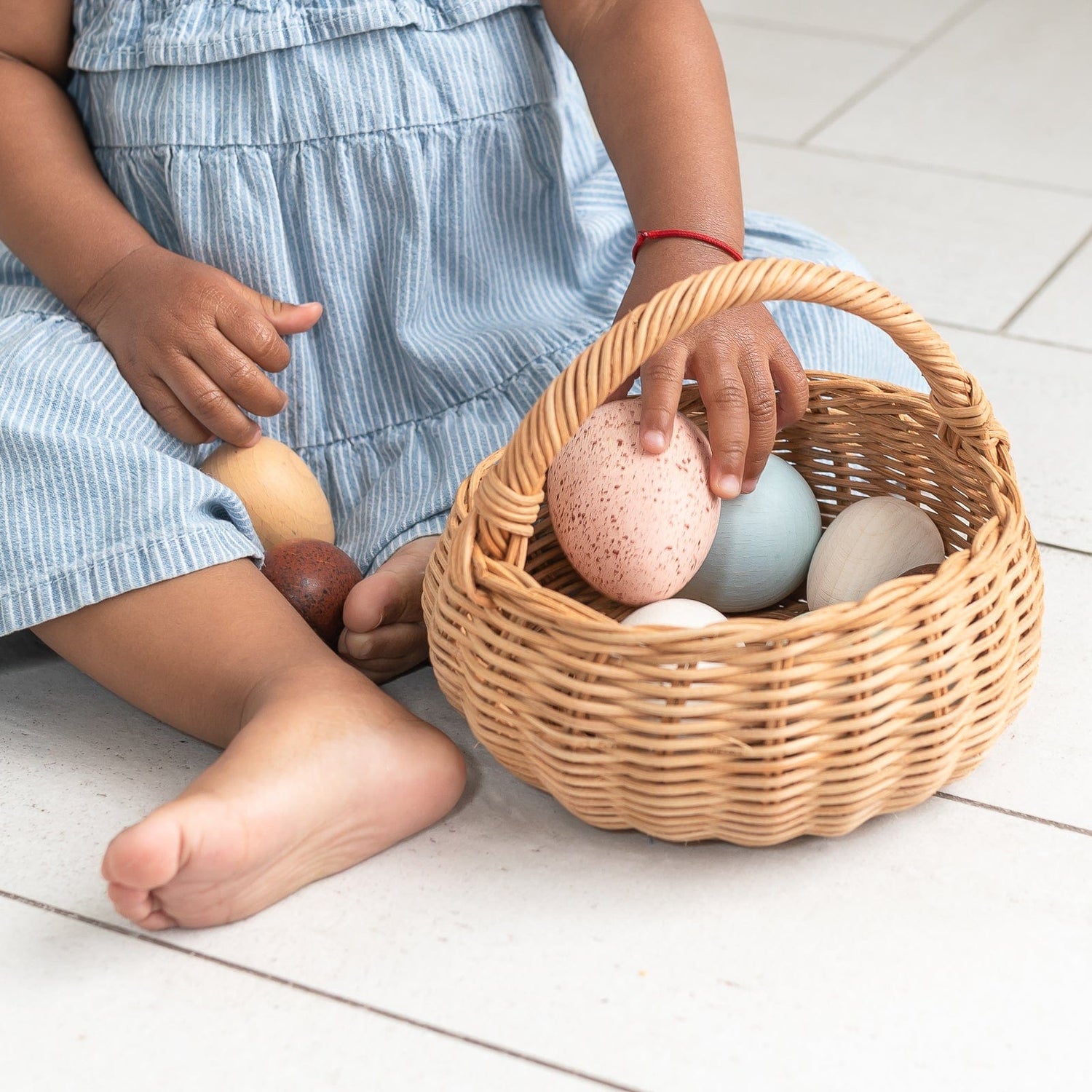 Wooden Birds Eggs With Basket