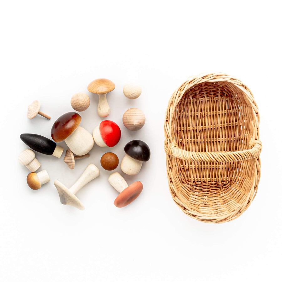 Moon Picnic Pretend Play Wooden Forest Mushrooms with Basket