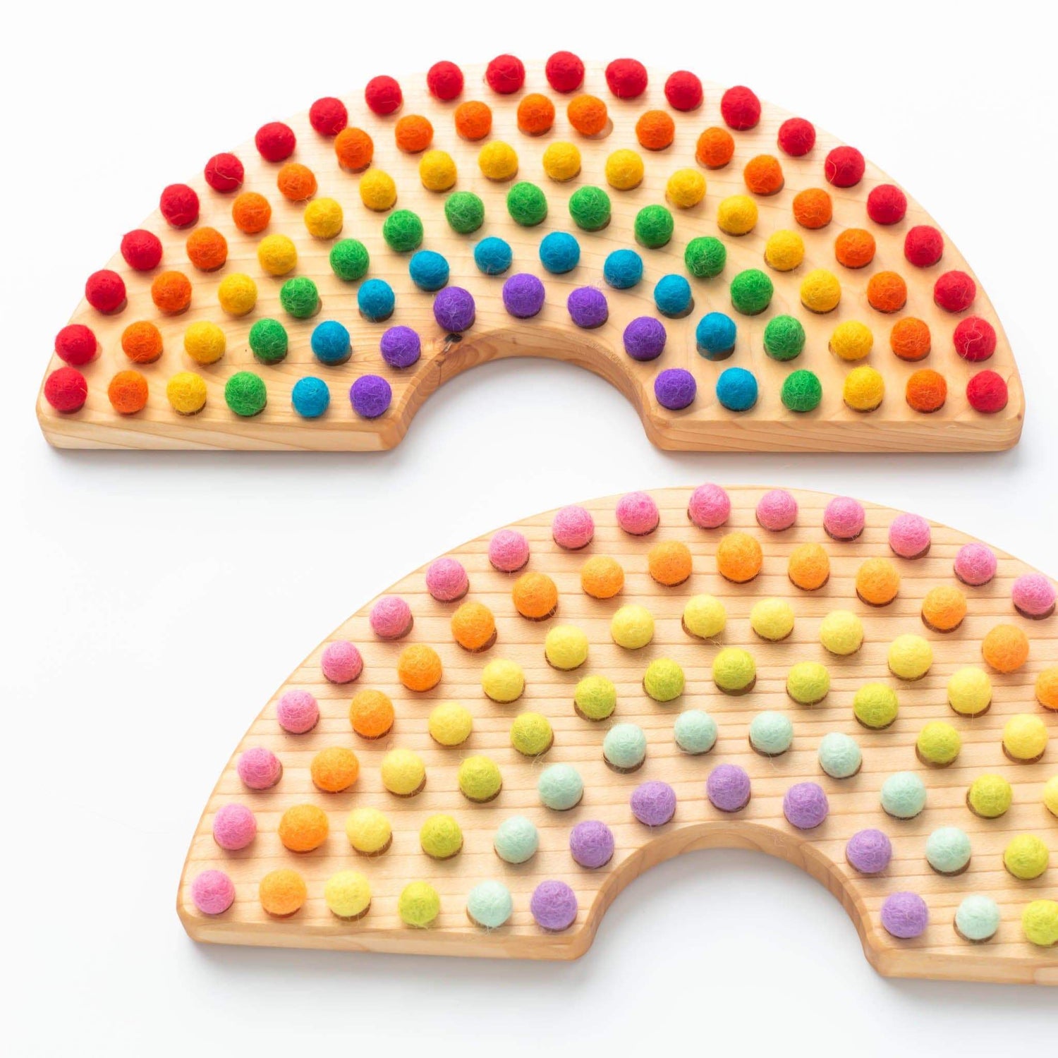 Oyuncak House Educational Natural Rainbow Sorting Board with Wool Felt Balls