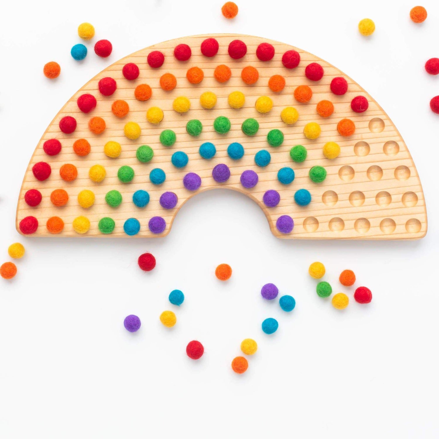 Oyuncak House Educational Natural Rainbow Sorting Board with Wool Felt Balls