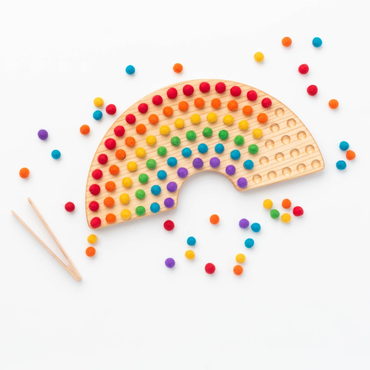 Oyuncak House Educational Natural Rainbow Sorting Board with Wool Felt Balls