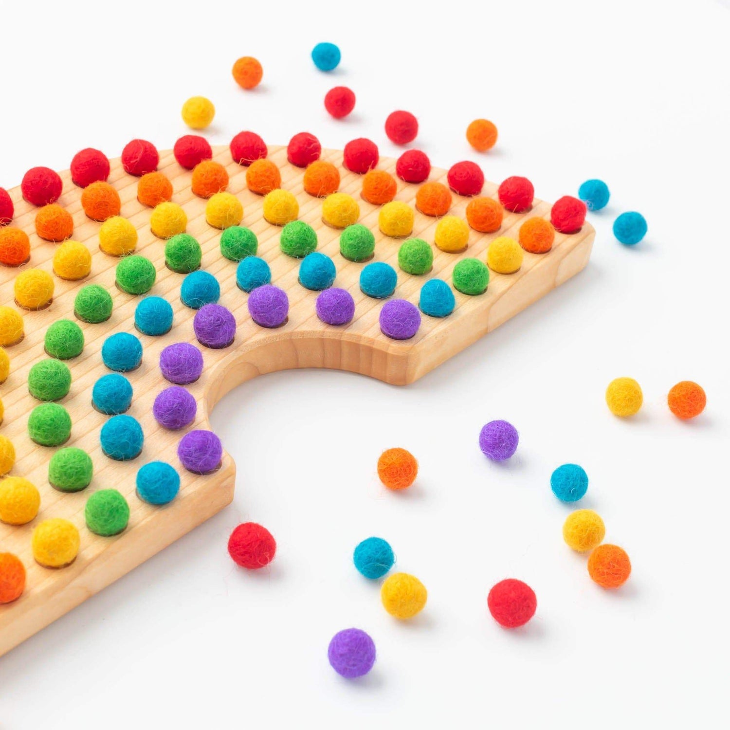 Oyuncak House Educational Natural Rainbow Sorting Board with Wool Felt Balls