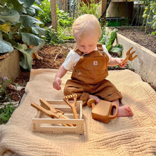 Poltora Stolyara Pretend Play Handmade Wooden Gardening Set Handmade Wooden Gardening Tool Set | Wooden Gardening Set