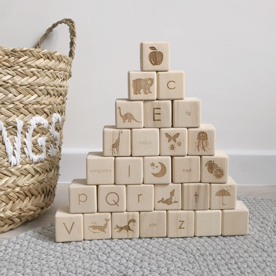 Sabo Concept Building & Stacking Handmade Wooden Alphabet Blocks (Set of 26)