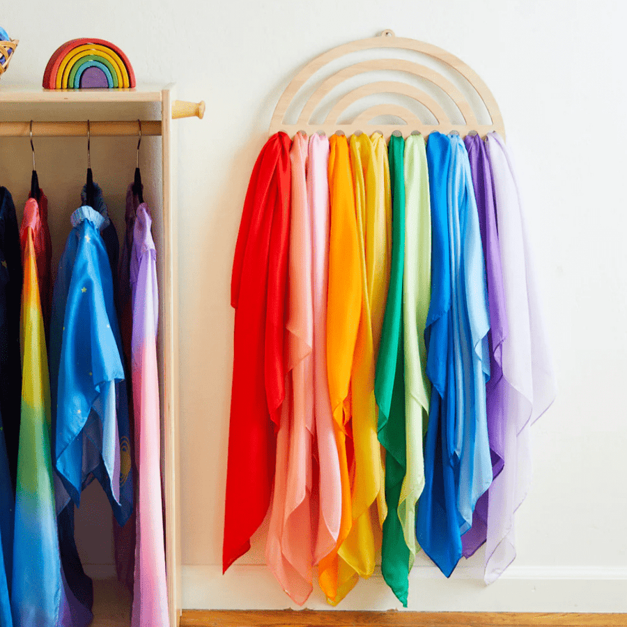 Sarah's Silks Dress Up Play Large Wooden Rainbow Wall Display for Playsilks & Cloths