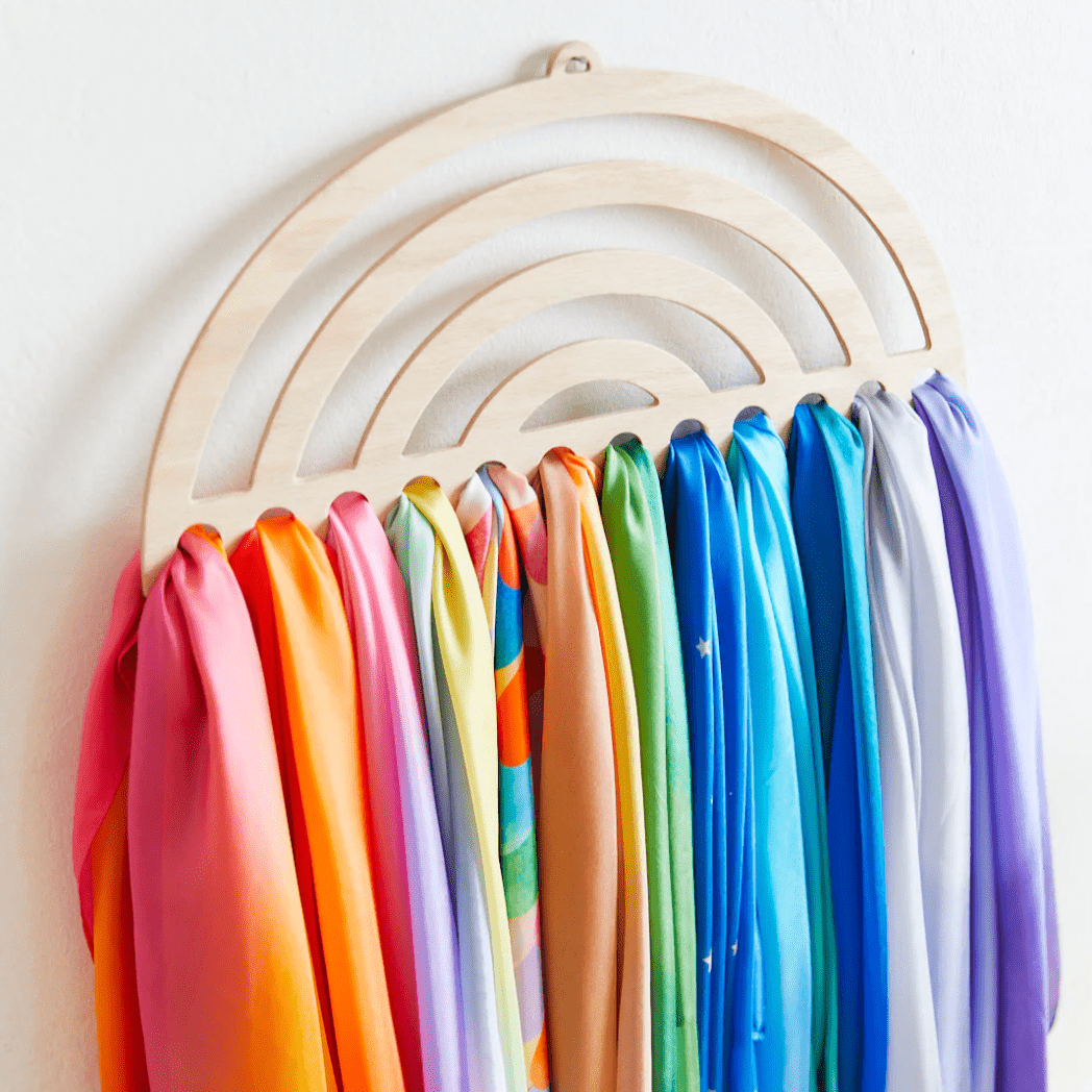 Sarah's Silks Dress Up Play Large Wooden Rainbow Wall Display for Playsilks & Cloths