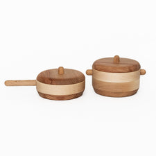 Tateplota Wooden Toys Handmade Wooden Pot & Pan Set