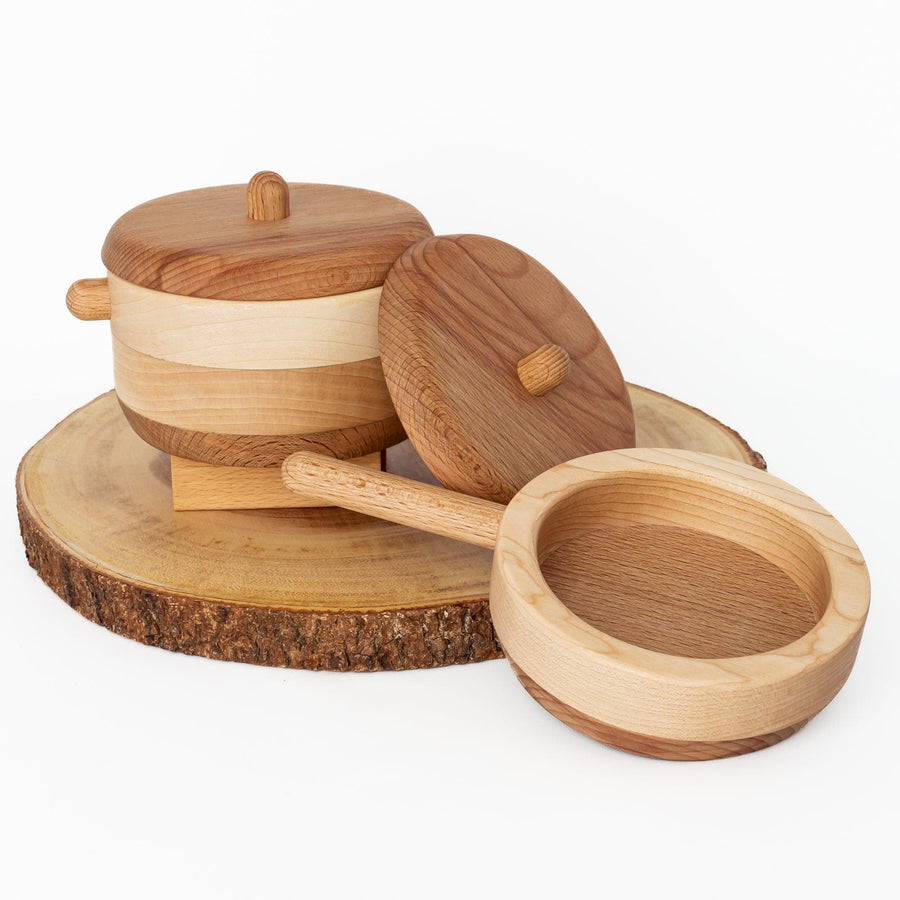 Tateplota Wooden Toys Handmade Wooden Pot & Pan Set