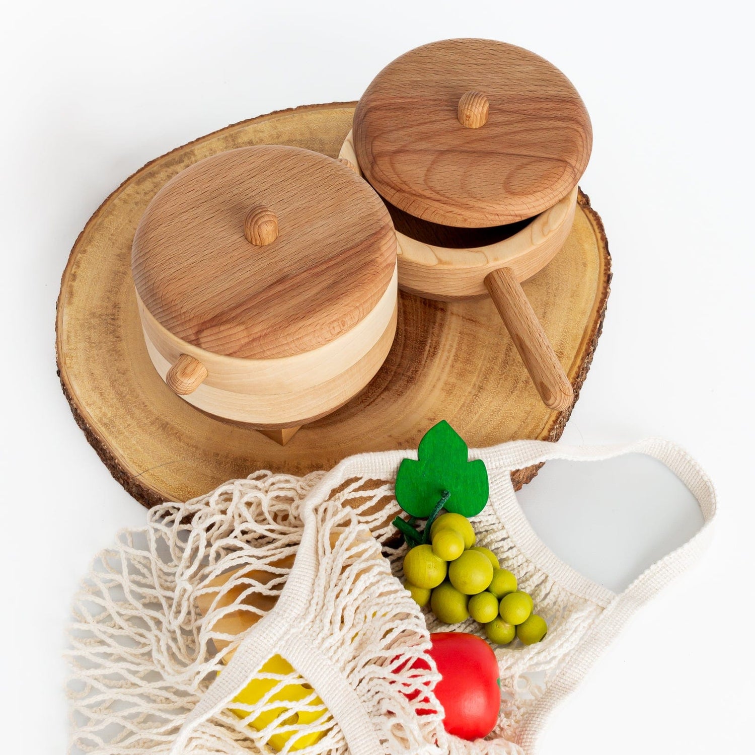 Tateplota Wooden Toys Handmade Wooden Pot & Pan Set