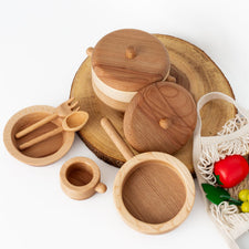 Tateplota Wooden Toys Handmade Wooden Pot & Pan Set