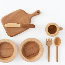 Tateplota Wooden Toys Handmade Wooden Set of Play Dishes