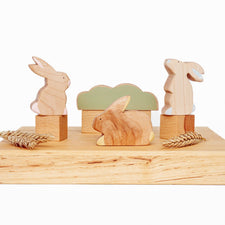The Wooden Kind Wooden Animals Family of Bunnies (Handmade in Canada)