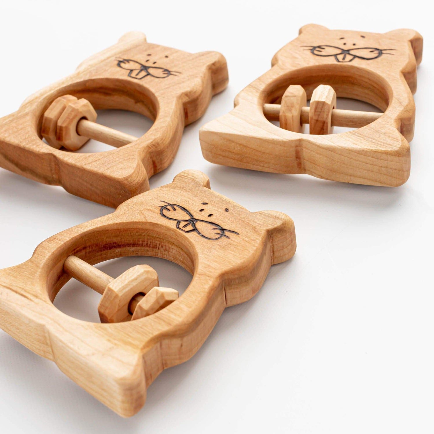 Handmade Beaver Toy Teething Rattle Wooden Rattle Teethers