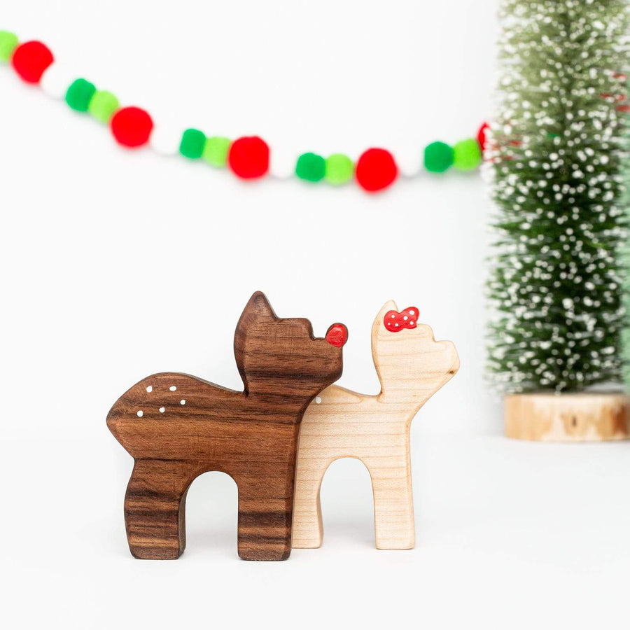 The Wooden Kind Wooden Animals Handmade Reindeer Set (Rudolph & Clarice)