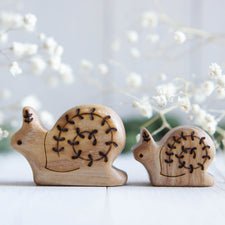 Tiny Fox Hole Wooden Animals Handmade Pair of Wooden Snails