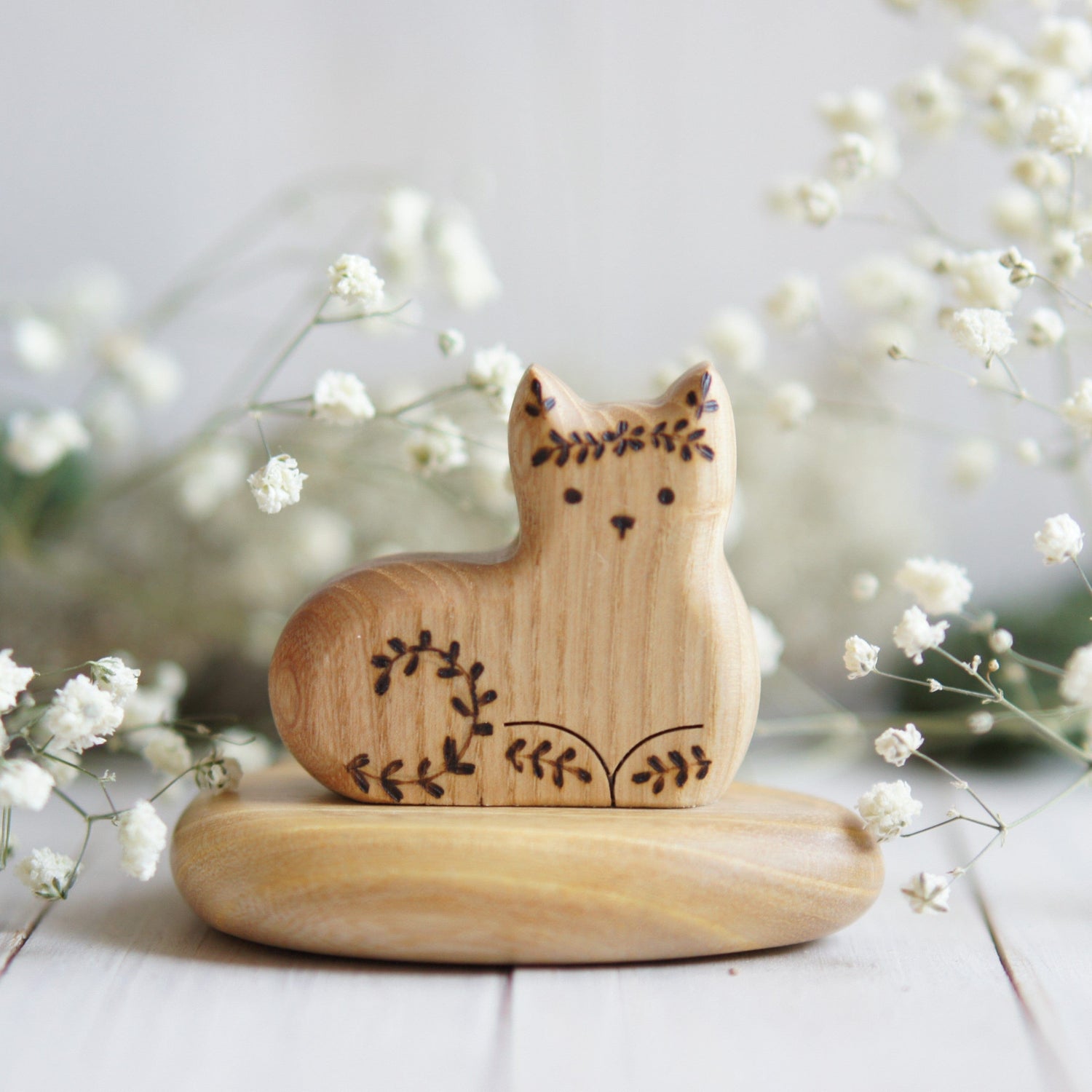Tiny Fox Hole Wooden Animals Handmade Wooden Cat Toy