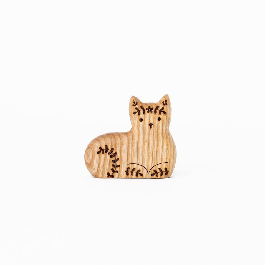 Tiny Fox Hole Wooden Animals Handmade Wooden Cat Toy