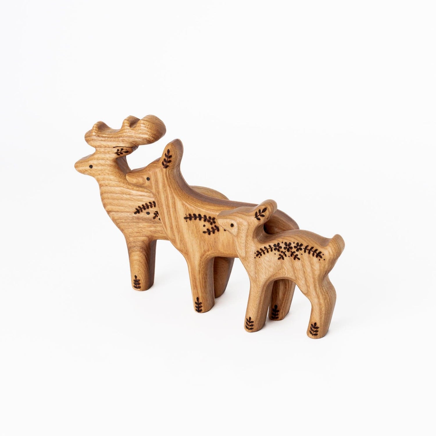 Tiny Fox Hole Wooden Animals Handmade Wooden Deer Toy (Set of 3)