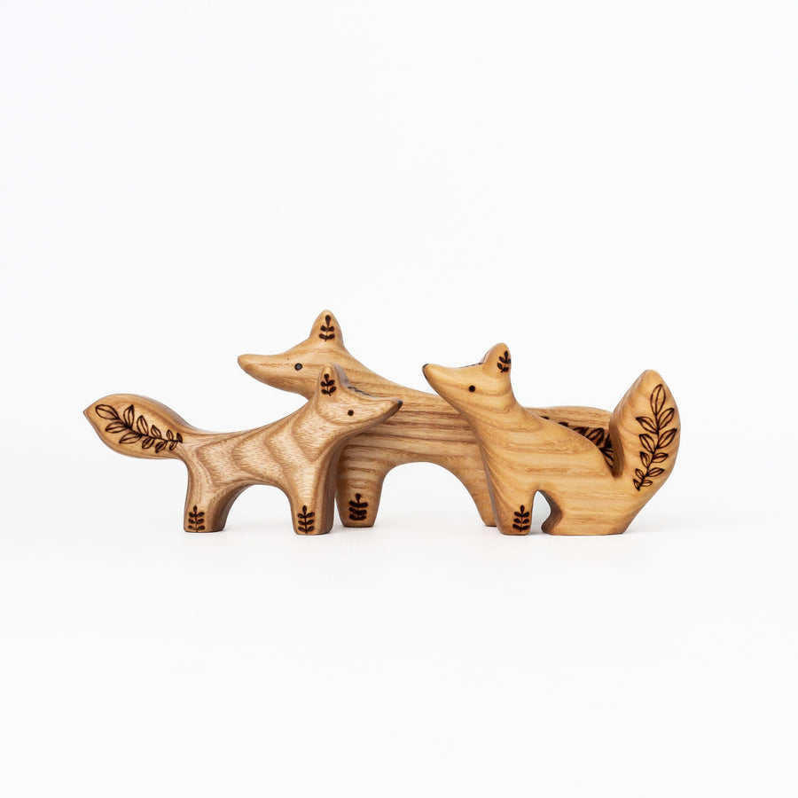 Tiny Fox Hole Wooden Animals Handmade Wooden Fox Toy (Set of 3)
