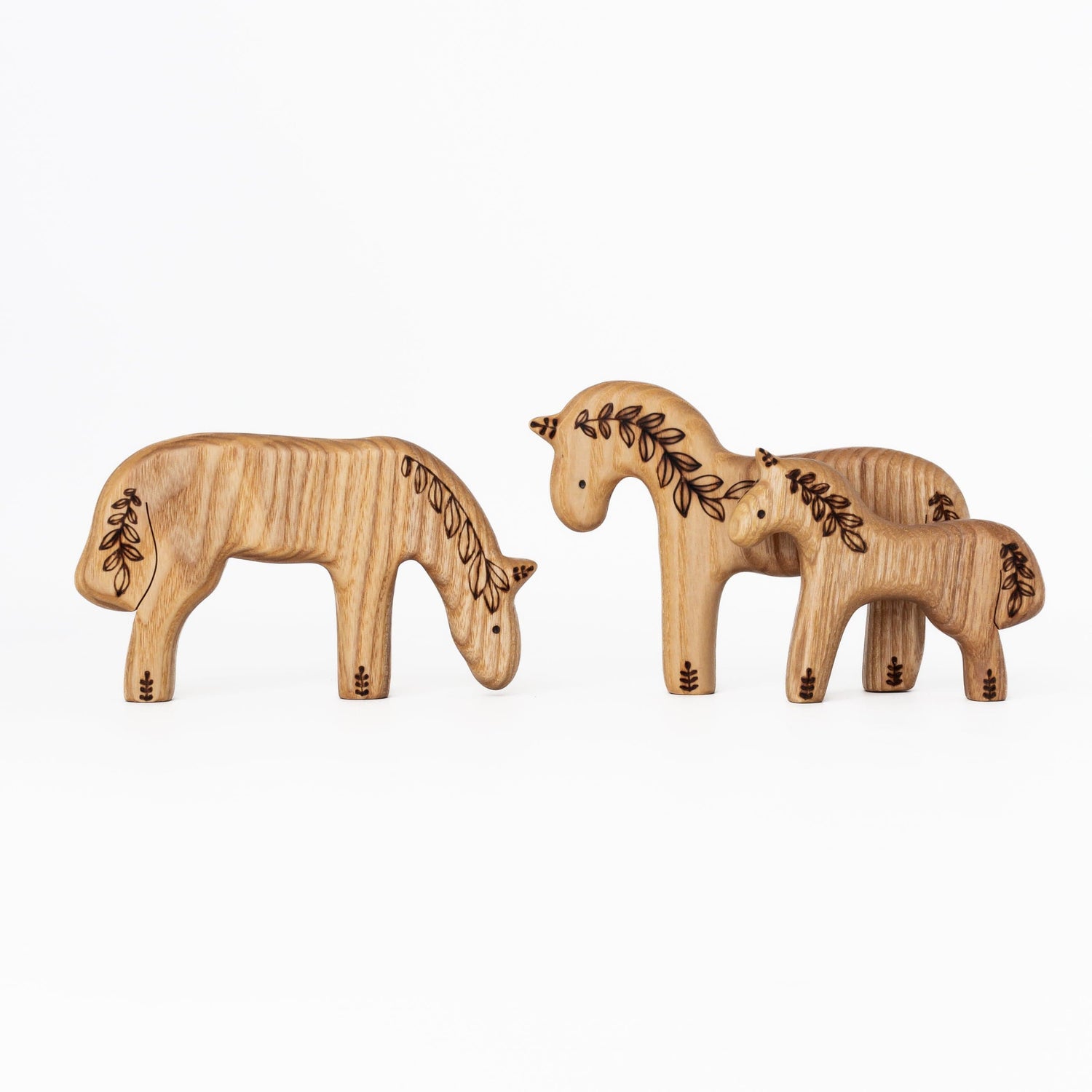 Tiny Fox Hole Wooden Animals Handmade Wooden Horse & Foal Toy Set