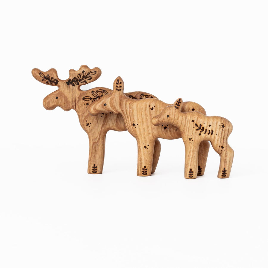 Tiny Fox Hole Wooden Animals Handmade Wooden Moose Toy (set of 3)