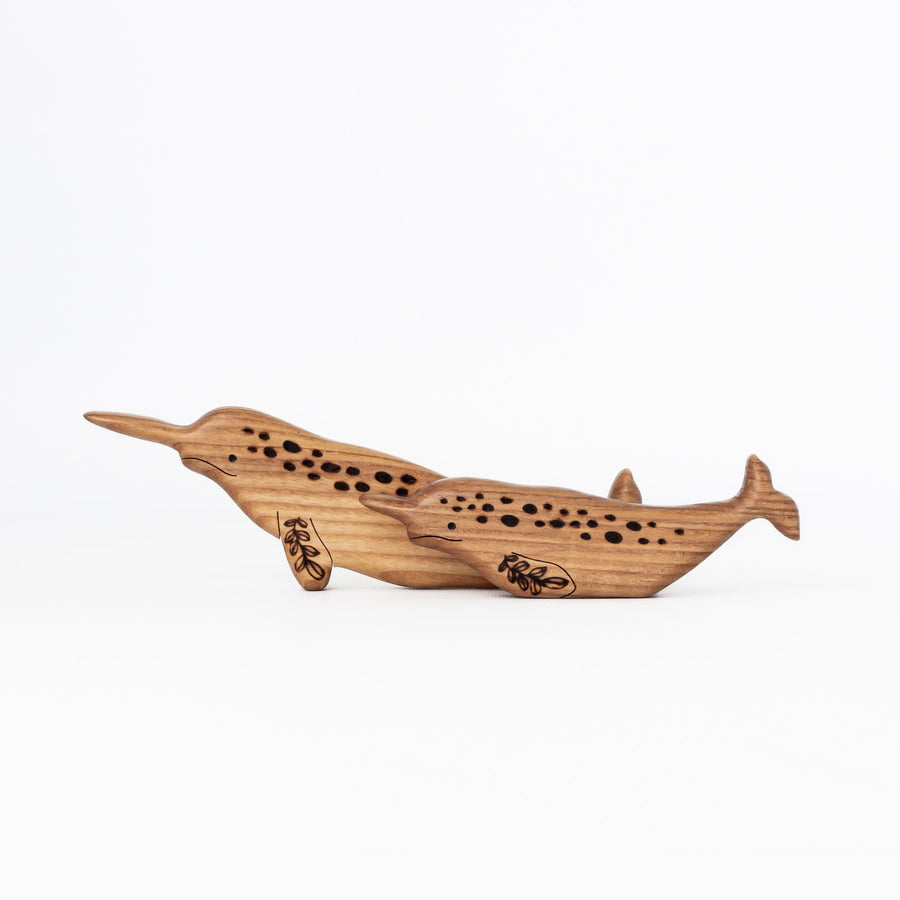 Tiny Fox Hole Wooden Toys Handmade Wooden Narwhal Family (Set of 2)