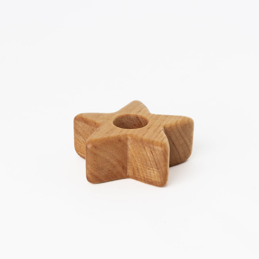 Tiny Fox Hole Celebration Rings Handmade Wooden Ornament Holder (Star)
