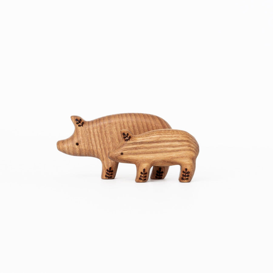 Tiny Fox Hole Wooden Animals Handmade Wooden Pig & Piglet Toy Set