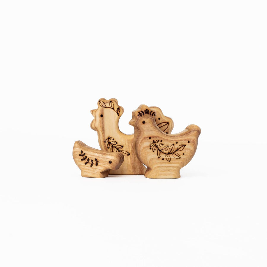 Tiny Fox Hole Wooden Animals Handmade Wooden Set of Chickens (set of 3)