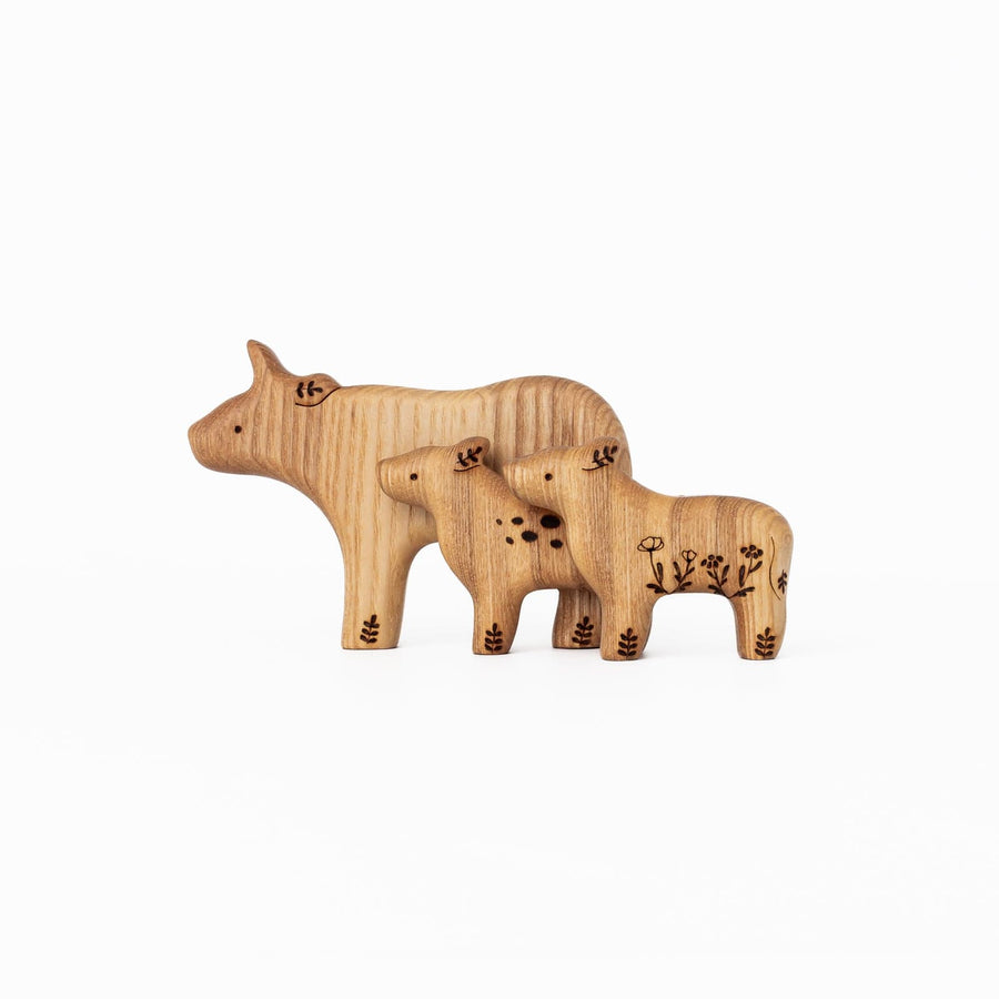 Tiny Fox Hole Wooden Animals Handmade Wooden Set of Cows (set of 3)