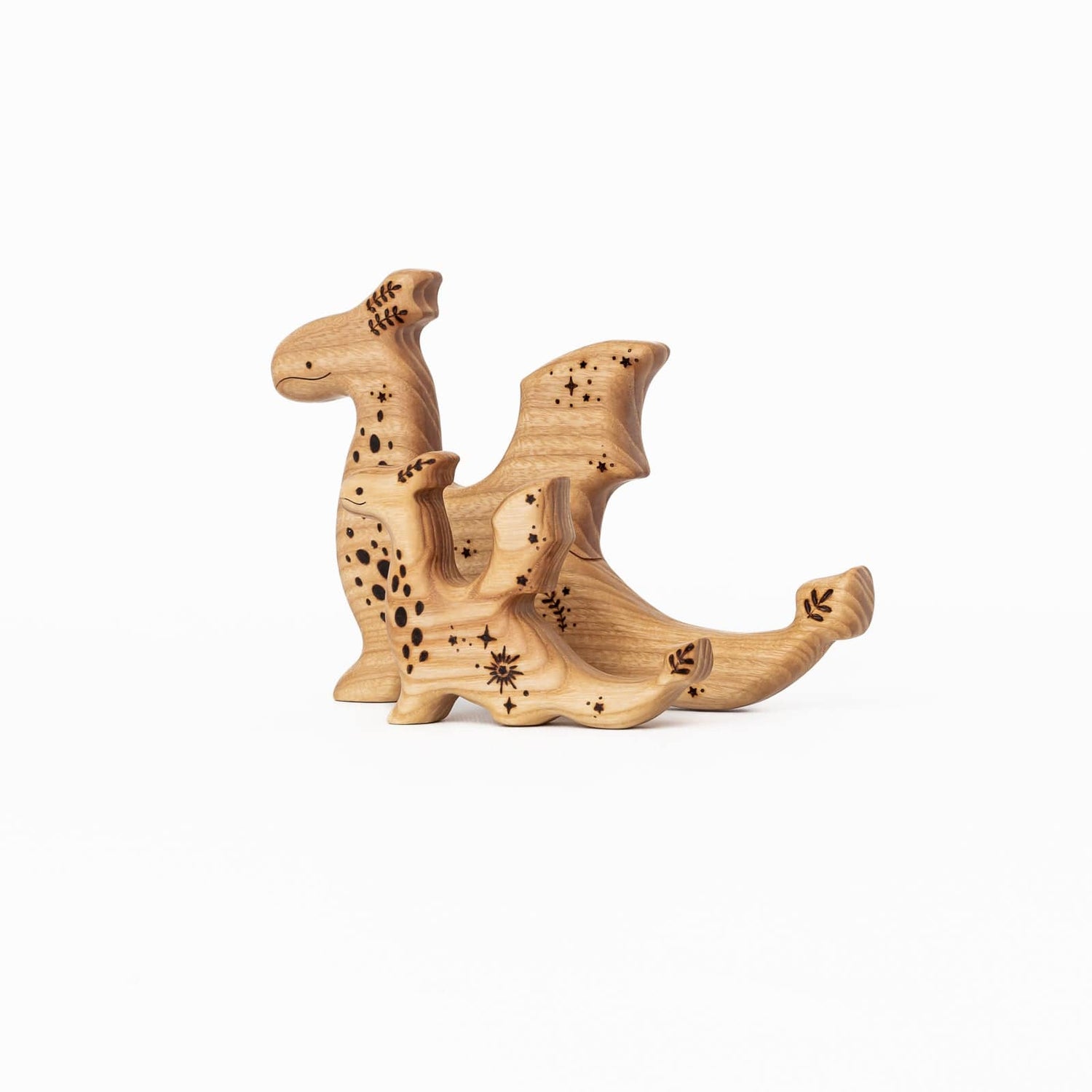 Tiny Fox Hole Wooden Animals Handmade Wooden Set of Dragons (set of 2)
