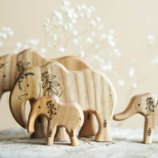 Tiny Fox Hole Wooden Animals Handmade Wooden Set of Elephants (set of 4)