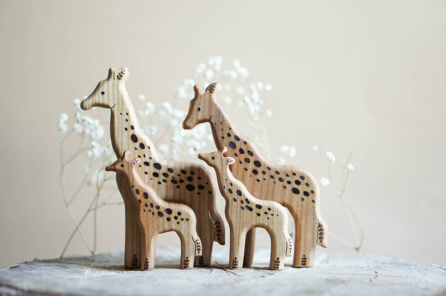Tiny Fox Hole Wooden Animals Handmade Wooden Set of Giraffes (set of 4)