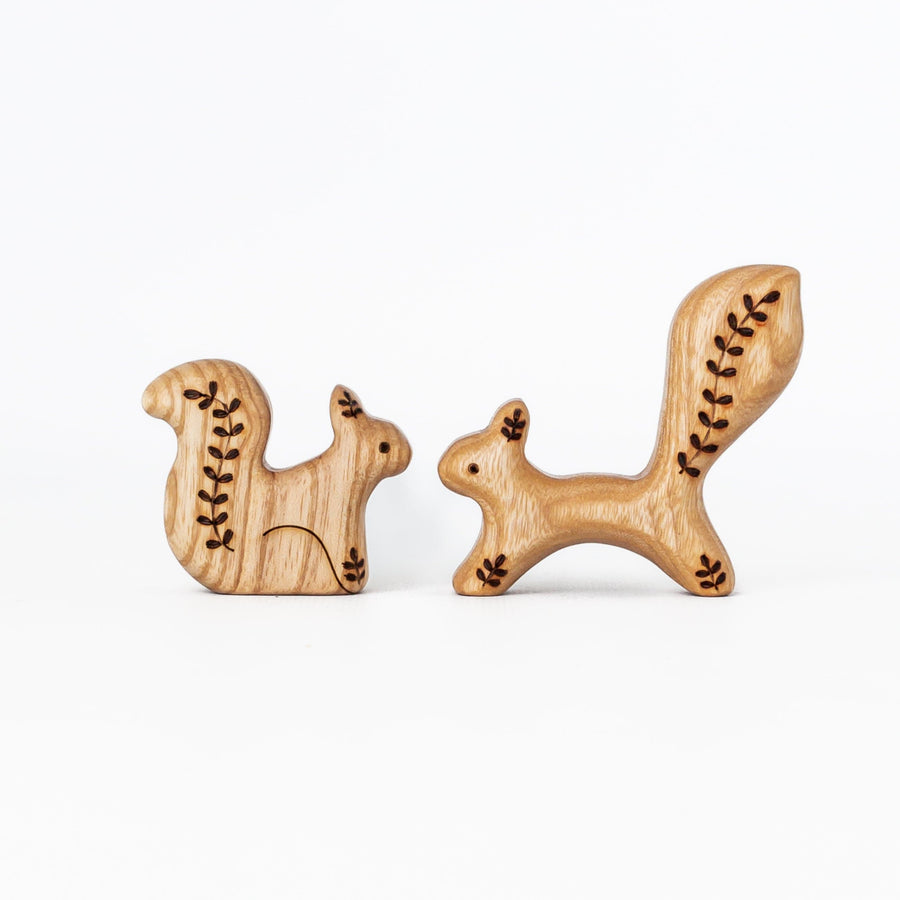 Tiny Fox Hole Wooden Animals Handmade Wooden Squirrel Toy (Set of 2)