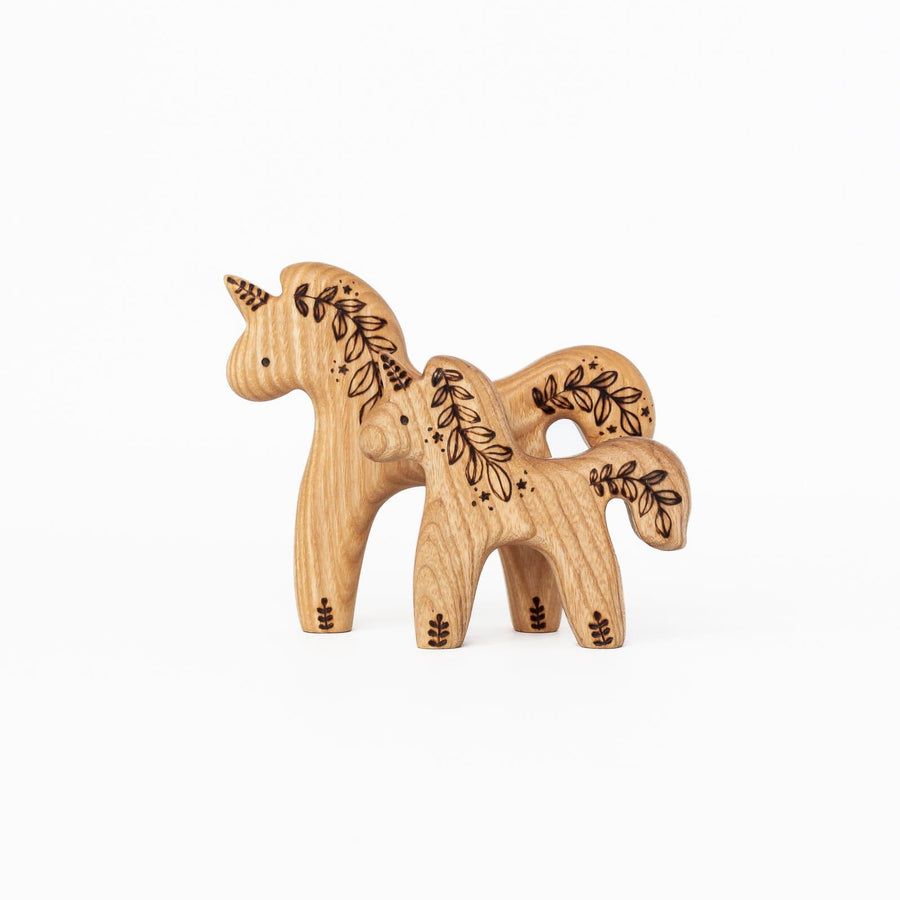 Tiny Fox Hole Wooden Animals Handmade Wooden Unicorn Toy (Set of 2)