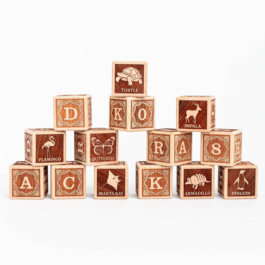 Tiny Maker Mind Building & Stacking Animal Alphabet Blocks (English - Set of 15)