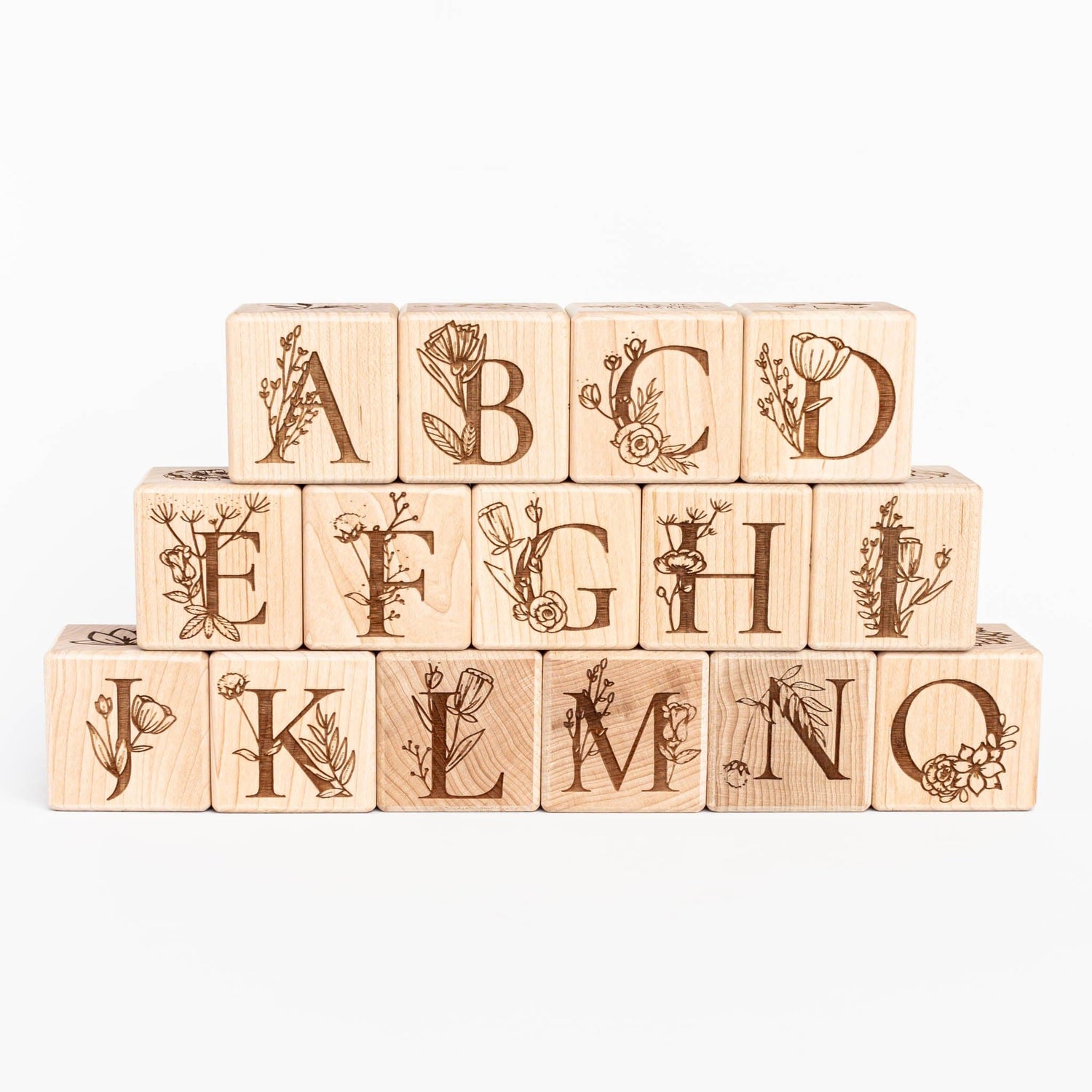 Tiny Maker Mind Building & Stacking Floral Alphabet Blocks (Set of 15)