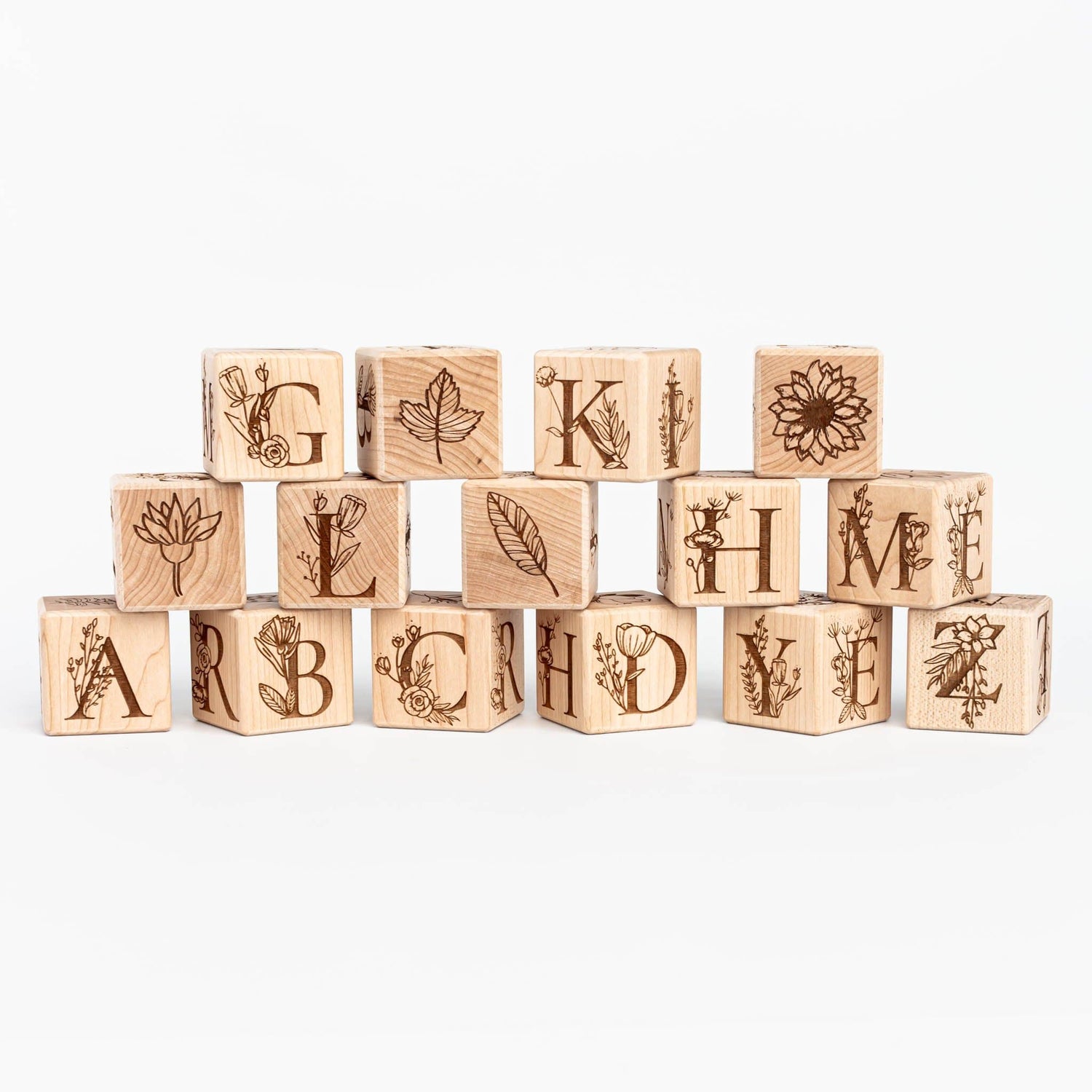 Tiny Maker Mind Building & Stacking Floral Alphabet Blocks (Set of 15)