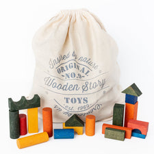 Wooden Story Building & Stacking Handmade Wooden Blocks in Sack (Set of 100 ) - Colour