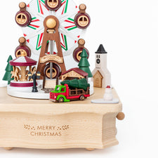 Wooderful Life Music Boxes Wooden Holiday Carnival Market Music Box Wooden Western Train Music Box | Wooden Train Music Box
