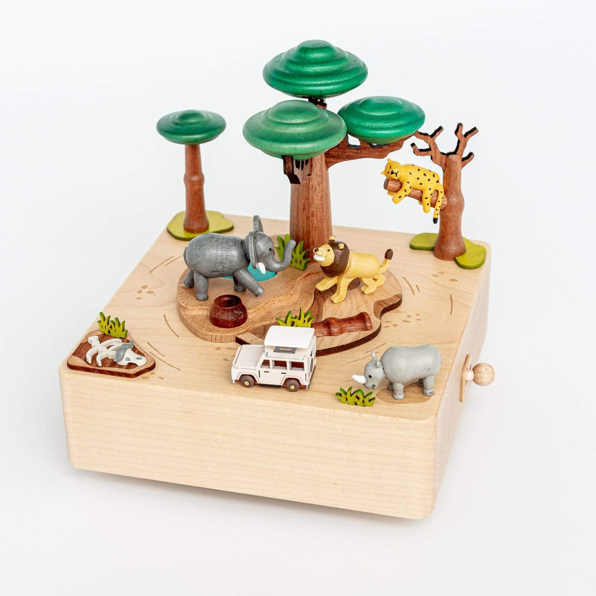 wooden safari music box